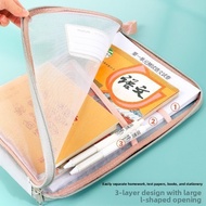 Extra Thick Transparent A4 File Bag for Students with Reinforced Mesh Tote Design Perfect for School