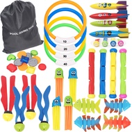 36 PCs Diving Pool Toys Deluxe Set; Diving Sticks, Diving Rings, Toypedo Bandits, Pirate Coins & Tre