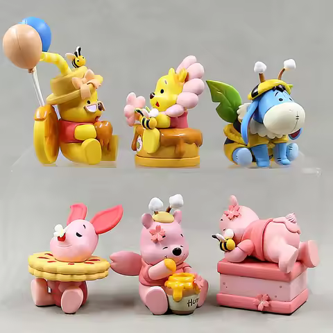 6pcs Cute Winnie The Pooh Pooh Bear Piglet Eeyore Honey Bee Collection Pvc Model Desktop Cake Orname