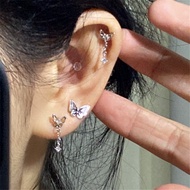 New Butterfly Tassel Zircon Ear Bone Nails 925 Silver Twist Screw Ear Nails Mini~Exquisite Cochlear 