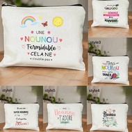 1ชิ้น กระเป๋าเครื่องสำอางพิมพ์ลายดอกไม้ฝรั่งเศส "Merci De M'aimer" และ "Super Nounou" - กระเป๋าจัดระ