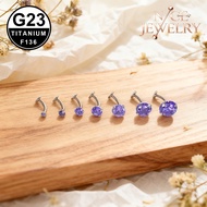 1PC G23 Titanium Rook Lip Piercing 14G Floating Belly Button Ring Purple Rhinestone Curved Barbell P