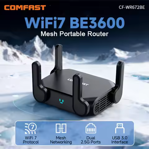 COMFAST BE3600 WiFi7 Portable Mesh Router Dual 2.5G Port 3570Mbps Dual Band USB3.0 Type-C Power Gami