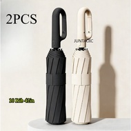 2-Pack Auto Open Close Umbrellas with Carabiner Hook Handle, 106cm Oversized Canopy for All-Weather 