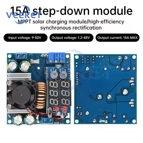 DC 9-50V 15A Adjustable Step-Down Module Solar MPPT Voltage Reduction Charging Module Constant Volta