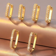 3-Pair Zirconia Inlaid Glamorous U-Shaped Hoop Earrings Set, Can Be Worn Stacked Or Individually, Wo