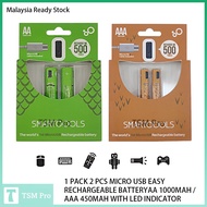 1 PACK 2 PCS MICRO USB EASY RECHARGEABLE BATTERY AA/AAA 1000MAH/450MAH WITH LED INDICATOR