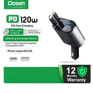 DOSEN Retractable Car Charger 120W Charging 4in1 USB Type C Scalable Car Phone Charge For iPhone cha