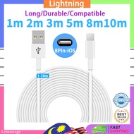 【Ready Stock】1M 2M 3M 5M 8M 10M Long 8Pin USB Charger Charging Cable Compatible For iP/Pad Charger C