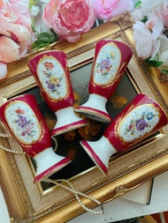 1940年代法國製 Limoges 手繪花卉高腳古董杯 花瓶 庫存品完整