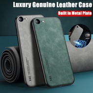 For Apple iPhone 5 5S 6 6S 7 8 Plus iPhone SE 2016 Slim Minimalist Genuine Lamb Leather Case with Built-in Metal Plate Back Cover