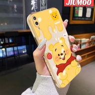 เคส JIUMOO สำหรับ Huawei Y7 Pro 2019เคสลายการ์ตูนช้อนส้อมมีดหมีพูห์วินนี่ชุบเคลือบหรูหราเคสมือถือซิลิโคนแบบนุ่มขอบสี่เหลี่ยมเปลือกชุบเลนส์กล้องถ่ายรูปปิดคลุมป้องกันการกระแทก