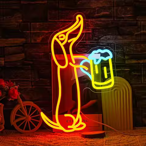 Dachshund Neon Sign for Wall Decor Dachshund Drink Beer Sign for Pet Store Cute Dog Neon Lights Beer