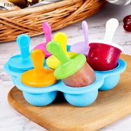 Fitow 7 Hole Colorful Popsicle Silicone Mold Food Grade Silicone Ice Ball Mold Baby Fruit Shake Ice Cream Making Tools Ice Cream Maker FE