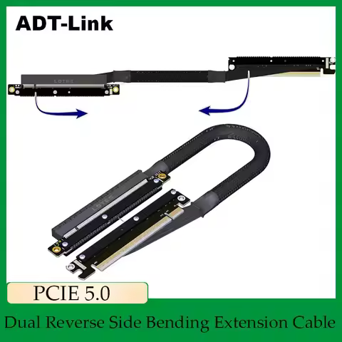 ADT-Link PCIE 5.0 x16 Dual Reverse Side Bending Graphics Card Extension Cable for Chassis Server NVI