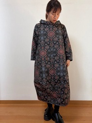 和服改造 高領氣球廓形洋裝 (紬綢 印度風花紋)