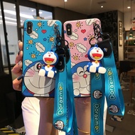 HX| iPhone 6s 7 8 Plus X XR Xs Max 11 12 13 14 Pro Max SE 2020 Doraemon with toy and lanyard soft ca