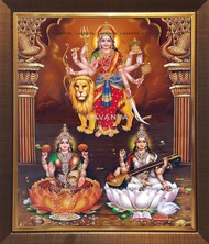 Durga Laxmi Saraswathy Digital Photo with Frame and Glass (L228A)