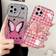For Redmi 14C 13 12 12C 13C Note 13 Note12 Pro 11 10s 9A Pink White Grid Butterfly Case DKRN