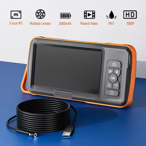5'' IPS Screen Endoscope 1080P Camera Auto focus 8mm 1920P Detachable Design IP67 Borescope Inspecti