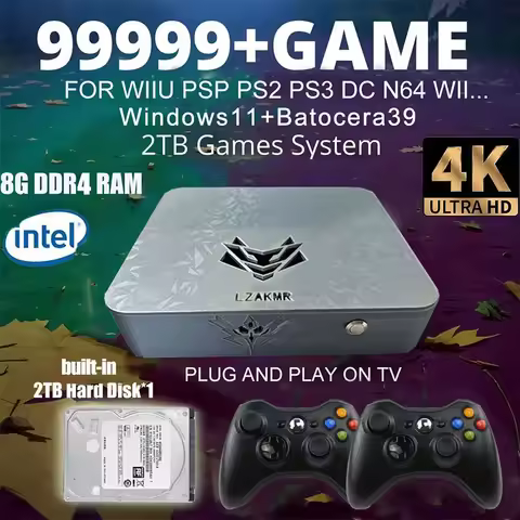 99999+Gamebox AK1 N100 Windows11 and Batocera 2TB Games System Support PS2/PS3/WII/SS/GAMECUBE/Xbox 