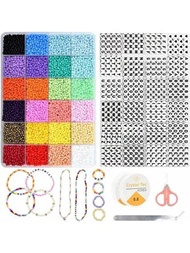 1 Set Cuentas De Semillas De Vidrio Con 1400 Cuentas De Letras Y Kit De Herramientas Para Hacer Pendientes, Pulseras, Collares Y Joyas Diy