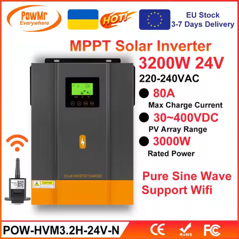 PowMr Hybrid Solar Inverter 3.2KW 2.0KW 24V 12V Photovoltaic Hybrid Inverter 230VAC Max PV 400V Buil