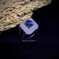 Cincin perak berlian laki laki blue safir srilanka berlian eropa asli