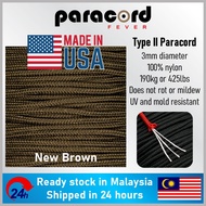 Made in USA - 3mm Type II 425 Tali Paracord Rope Parachute Cord - New Brown