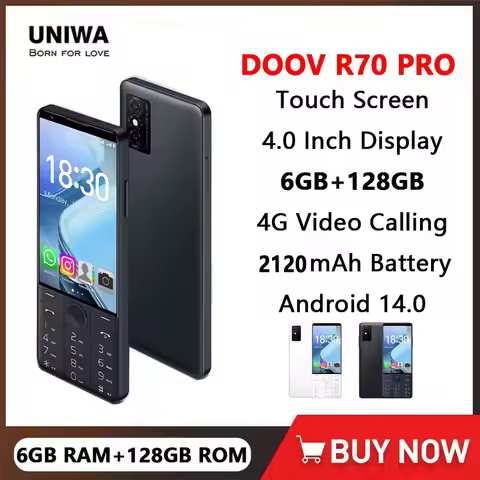 UNIWA DOOV R70 Pro 4G Smart Touch Screen Keypad Mobile Phone Android 14 4Inch 6GB RAM+128GB ROM 2120