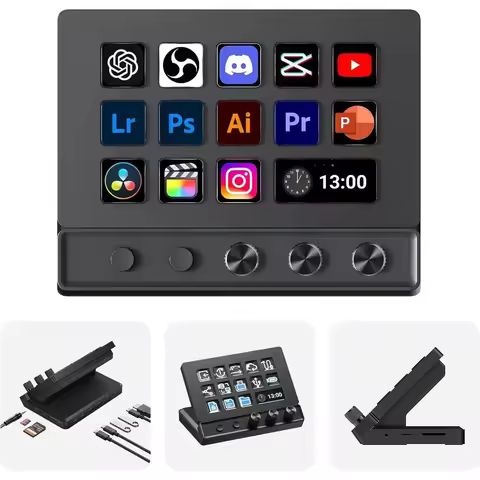 USA Stock 14 LCD Keys Macro Keyboard 3 Encoder Knobs 8-in-1 Hub 4K HDMI 3.5mm SD/TF USB 3.2 10Gbps H