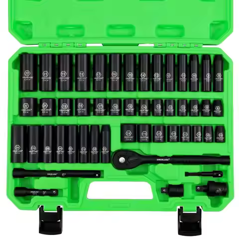 3 8 Drive Impact Socket Set, 50Piece Standard SAE 5 16 to 3 4 inch and Metric 822mm Size, 6 Point, C