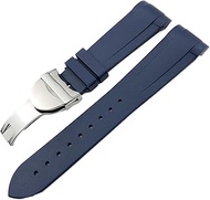 22mm Rubber Watch Band For Tudor ForBlack Bay ForGMT 1958 Curved End Folding Buckle Black Blue Red Wrist Strap