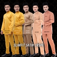 Slimfit Satin Exclusive Baju Melayu Moden Nikah dan Tunang Mustard Gold Nude Yellow