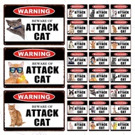 Pet Shop Warning Sign Beware of The Attack Cat Metal Sign Animals Tin Plate Pet Shop Wall Sticker De