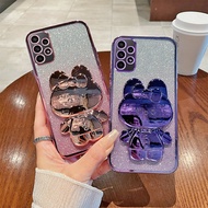 Phone Back Case For Samsung Galaxy A23 4G 5G Glitter Makeup Mirror Rabbit Folding Stand Soft Silicon