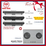 (Hob + Hood Bundle) Turbo Incanto T702SSV 70cm 2 Burners Built-In Hob +  Turbo TA65-802 60CM or 90CM Washable Filter Panel w/ Rectifier Oil Tray slimhood