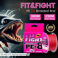 Senar Pancing PE X8 150M 300M, FISHING PRO Fit&Fight PE X8 Senar PE kuat Benang Pancing, Tahan Aus M