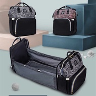 Lequeen Folded Bed Type Diaper Bags Crib Leopard Print Mummy Backpack Waterproof Fabric Nappy Bag