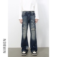 Seluar Kerja Vintage Seluar beg seluar kargo lelaki Denim nirben | Seluar jeans retro jalanan tinggi