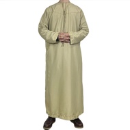 SDKMorocco Muslim Man kawan arab jubah satu warna putih Pocket O leher baju panjang Abaya lelaki pak