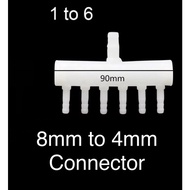 Connector 1 to 6 PE Hose 8/ 11 mm to 7/ 4 mm | 8mm Intake to 4mm Outlet Hose Splitter Fish Tank Fitt