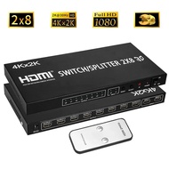 4K HDMI Splitter 2x 8สวิตช์ HDMI 2 In 8 Out แยกแปลง HDMI วิดีโอ1ถึง8หน้าจอแสดงผลสำหรับ LED TV PC จอ 