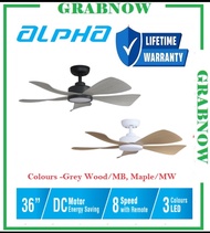 ALPHA AlphaFan - HANI 5B 36 Inch LED DC Motor Ceiling Fan with 5 Blades (8 Speed Remote)