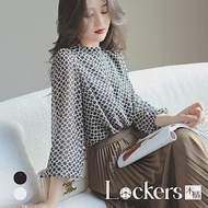 【Lockers 木櫃】秋季復古印花雪紡襯衫 L111092610 M 黑色