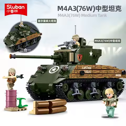 715PCS Army Sherman M4A3 76W Medium Tank Model Building Block MBT Military DIY Creative Educational 