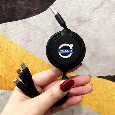 3 in 1 Retractable 100W Fast Car Charge Data Cable USB Type C For Volvo XC90 V90 V60 XC60 V40 EC40 E