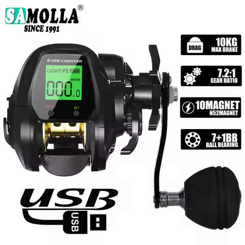 SAMOLLA Baitcasting Fishing Reel Electronic Big Led Screen High Speed 7.2:1 10kg Saltwater Waterproo