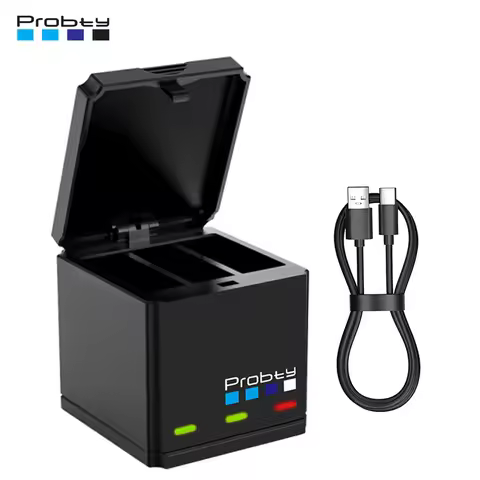 Probty Battery Charger For GoPro Go Pro Hero 8 7 6 5 Black 3-Ways Fast Charger with Type C Cable Act