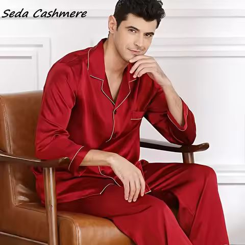 100% mulberry silk noble men's home wear silk set M8805 SEDACASHMER 19MM Silk pajamas Men's Spring S